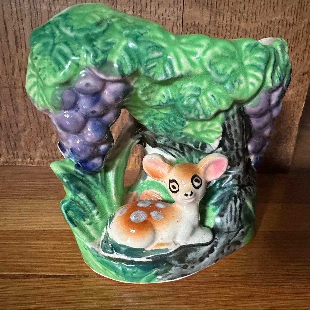 Vintage Kitschy Eyeliner Deer Ceramic Planter